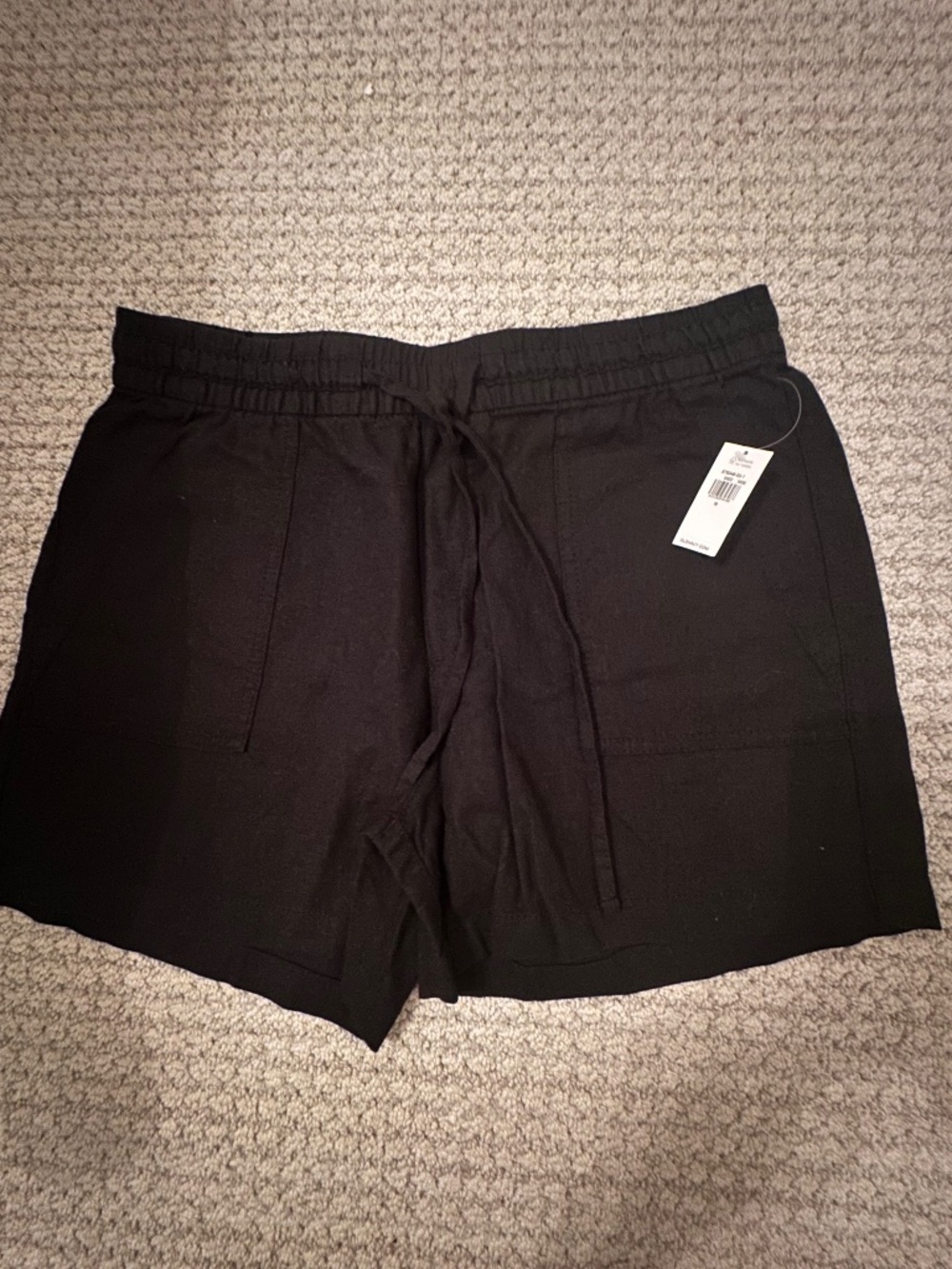 Black, Pull on Linen Blend Shorts